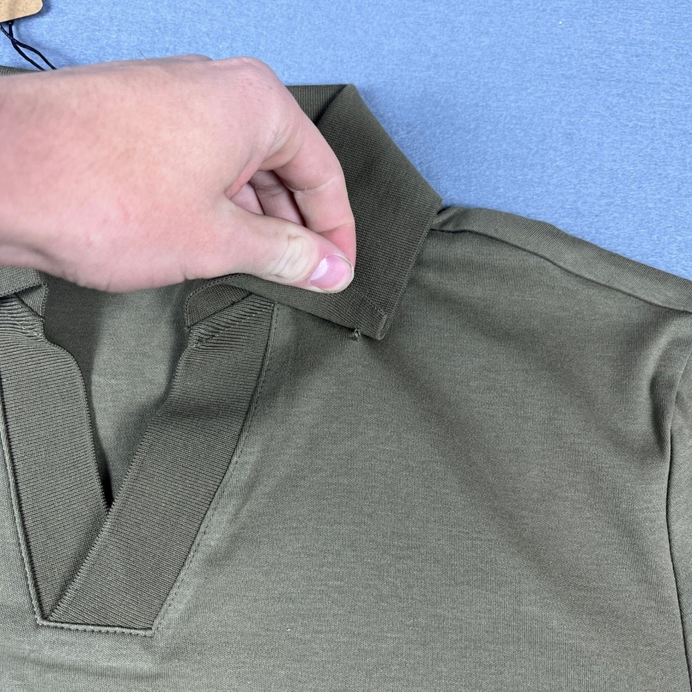 CO THIRTY SIX Mens Long Sleeve Johnny Collar Polo Shirt Olive Green Medium NWT - Picture 4 of 9